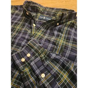 Ralph Lauren Button Down Shirt Men's‎ Size L Classic Fit Blue Green Yellow Plaid